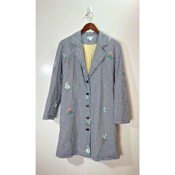 Sundance Women’s Embroidered Gingham Linen Jacket Se S P Blue Floral Cottagecore - Picture 1 of 8